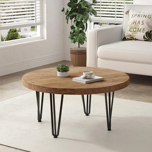 Rustic wood round coffee table - coffee,
